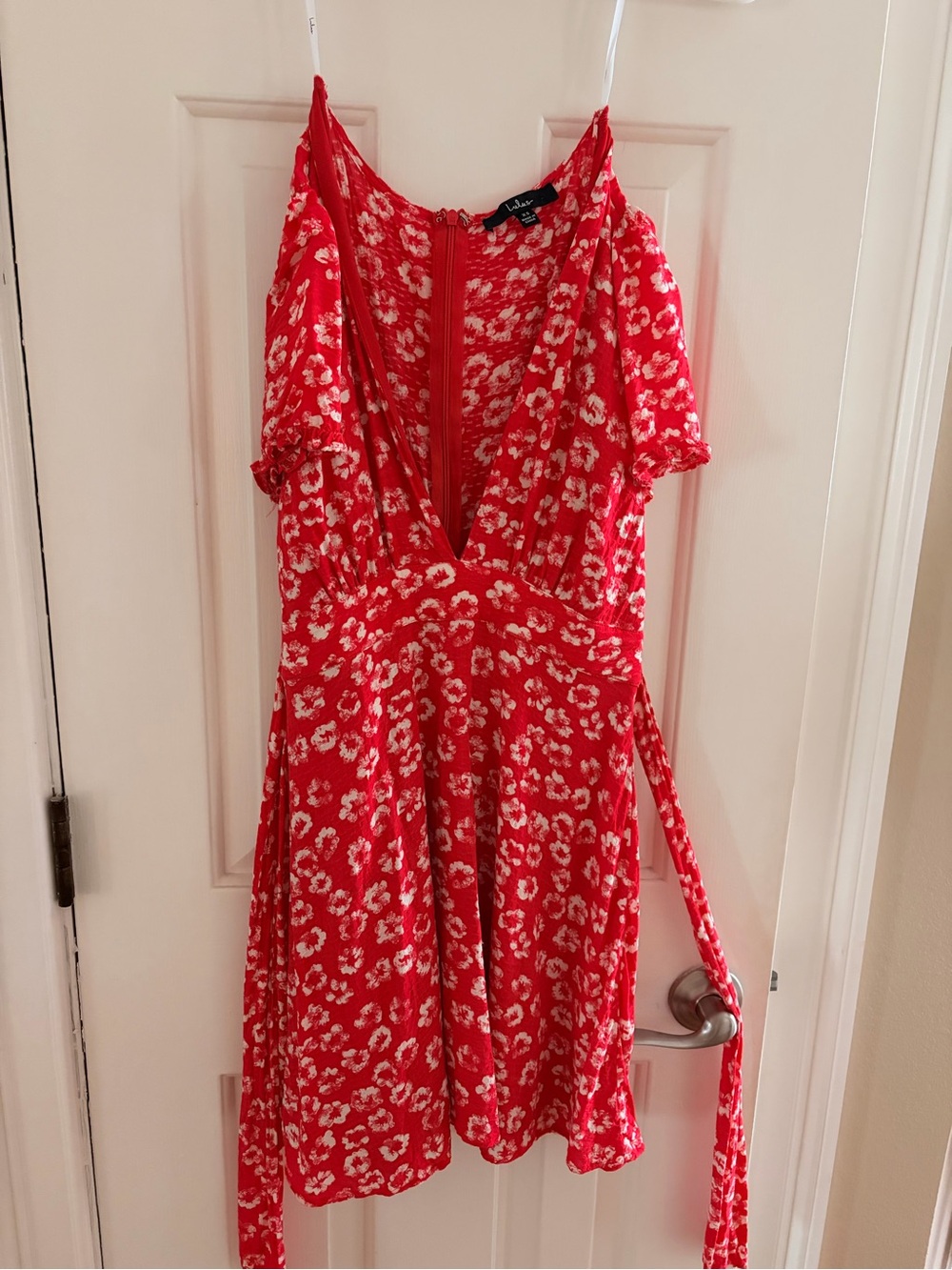 Lulu's Red and White Floral Tie-Waist Mini Dress